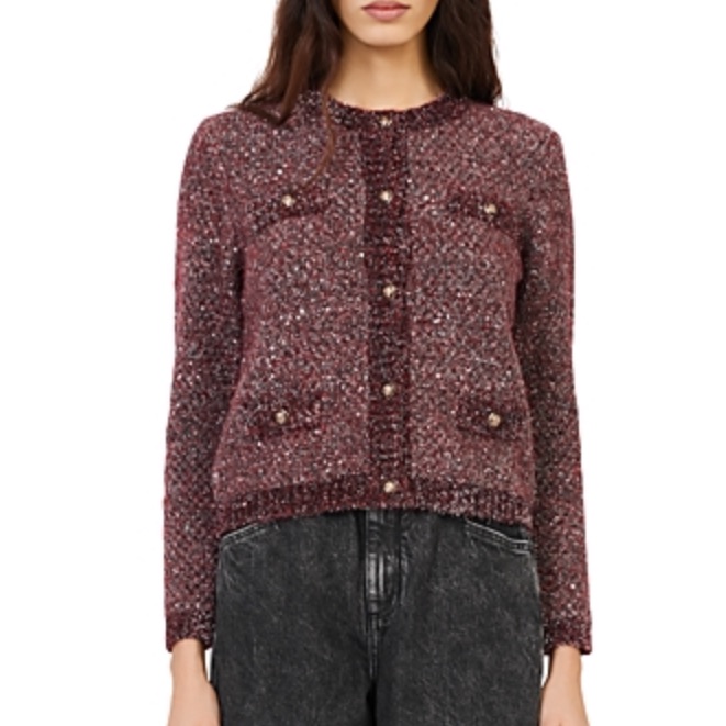 Maje Mission Metallic & Sequin Cardigan